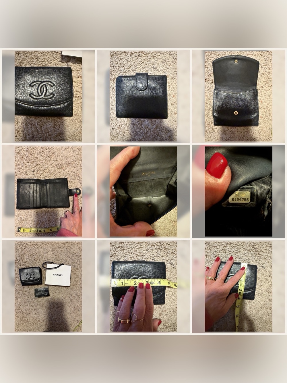 CHANEL Black Pebbled Leather Compact Wallet with CC Emblem